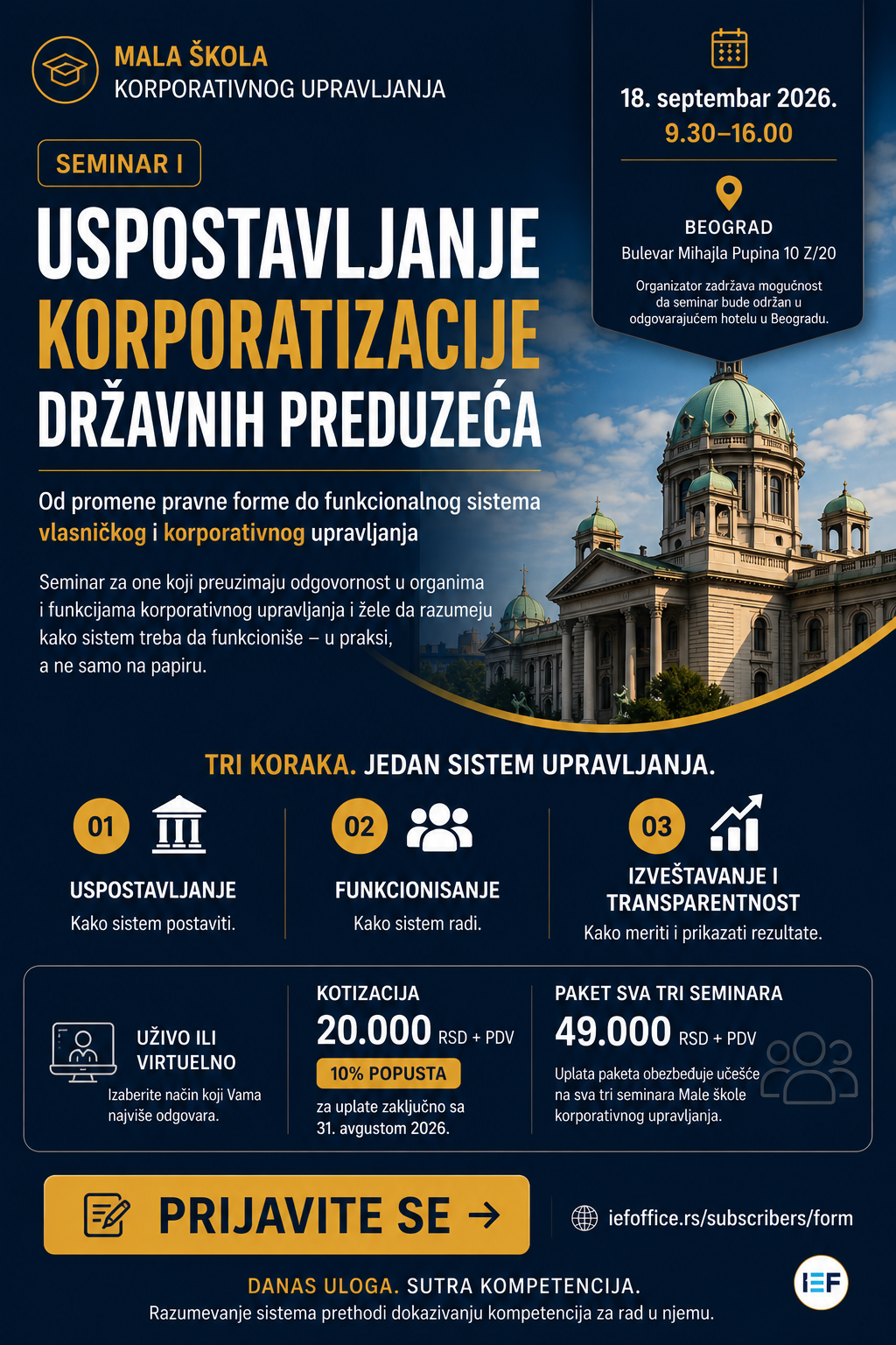 Uspostavljanje korporatizacije državnih preduzeća - poziv na seminar